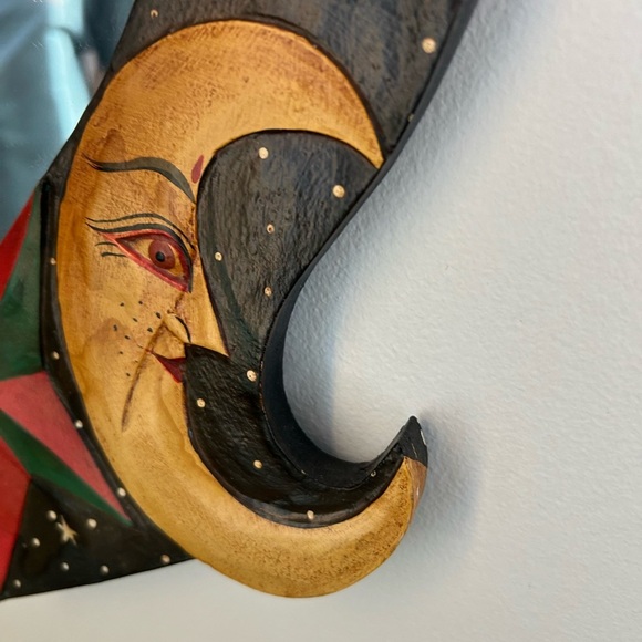 Vintage Sun & Moon Celestial Wooden Mirror with Stars Handpainted 23"X11.5" - Picture 14 of 16